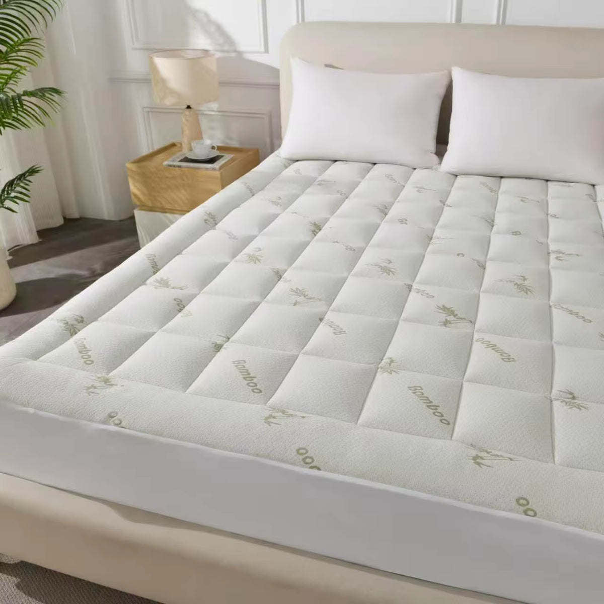 Extra Thick Bamboo Fiber Mattress Topper Cooling Breathable Quilted Mattress Pad with Deep Pocket Fitted Mattress Protector