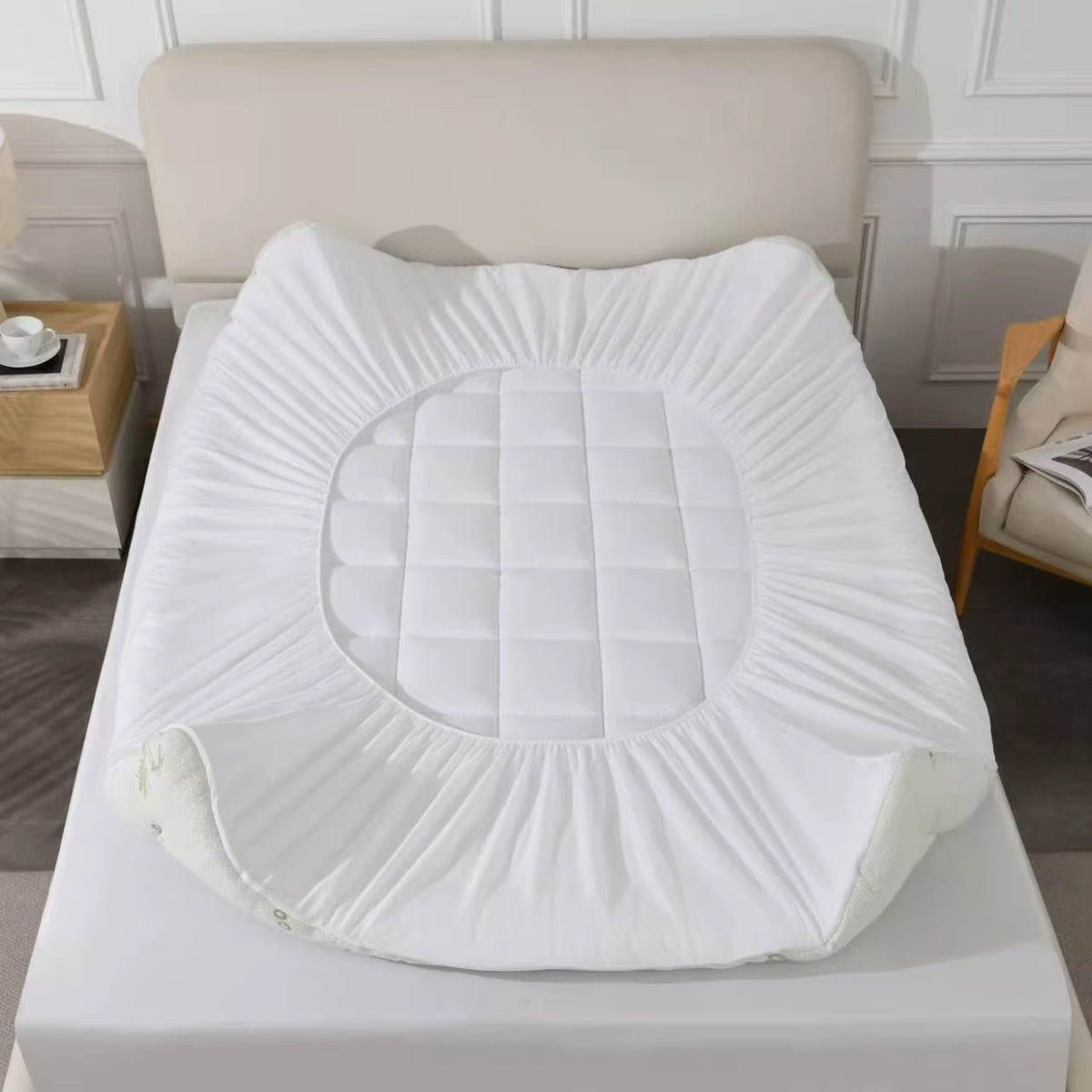 Extra Thick Bamboo Fiber Mattress Topper Cooling Breathable Quilted Mattress Pad with Deep Pocket Fitted Mattress Protector